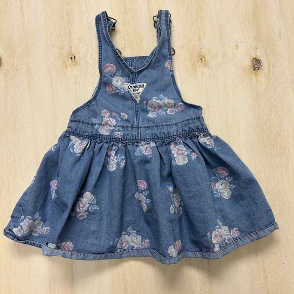 OshKosh B'gosh Overall Dress Girls 3T Denim Floral Adjustable Straps Pockets - Picture 3 of 8